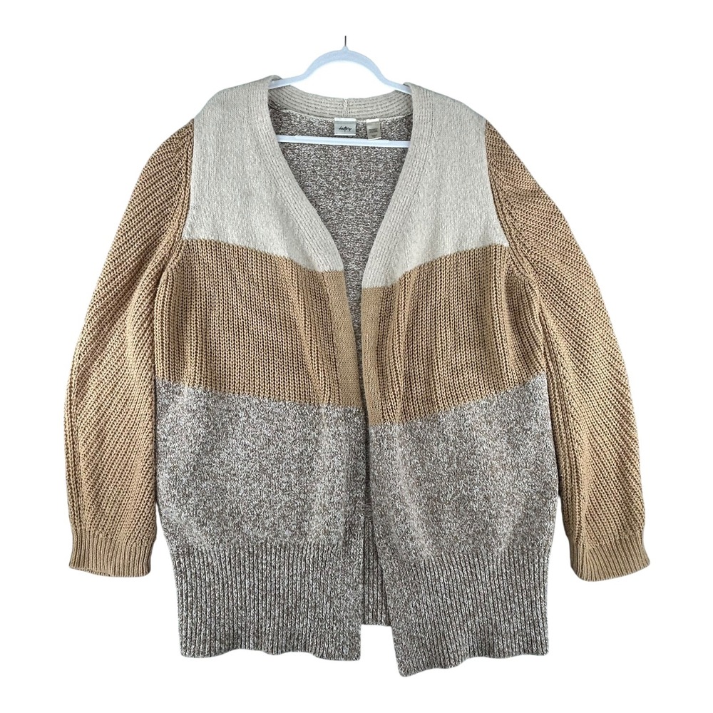 Daytrip‎ Cardigan Beige Cream Brown Open Front Colorblock Sweater Womens X-Large